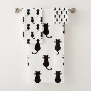 Feline Fun Forever Whimsical Cats Black Cat Motif  Bath Towel Set