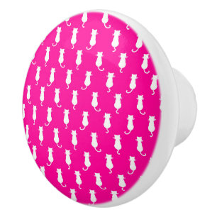 Feline Fun Forever Whimsical Cats Fucshia Ceramic Knob