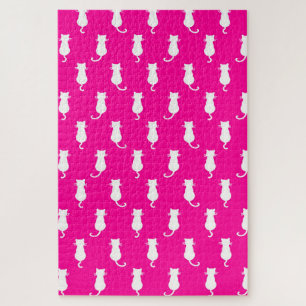 Feline Fun Forever Whimsical Cats Fucshia Jigsaw Puzzle