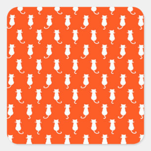 Feline Fun Forever Whimsical Cats Orange Square Sticker