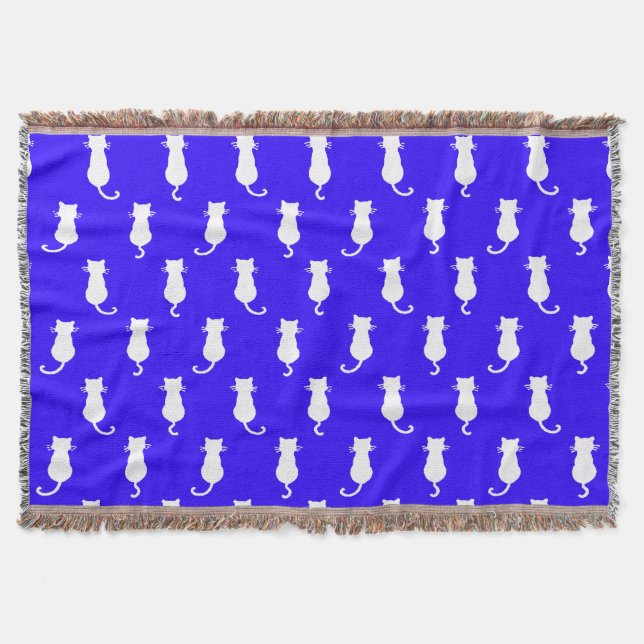 Feline Fun Forever Whimsical Cats Royal Blue Throw Blanket (Front)