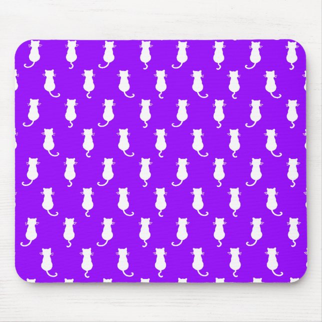 Feline Fun Forever Whimsical Cats White Cat Purple Mouse Pad (Front)
