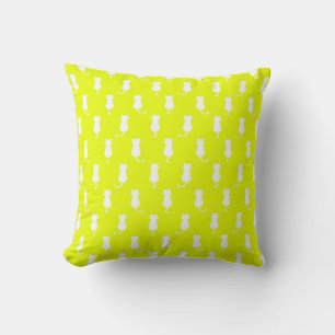 Feline Fun Forever Whimsical Cats White Cat Yello Cushion