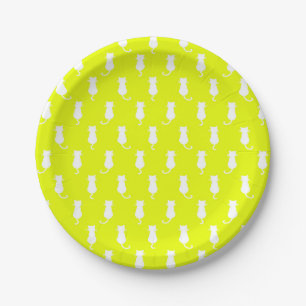 Feline Fun Forever Whimsical Cats White Cat Yello Paper Plate