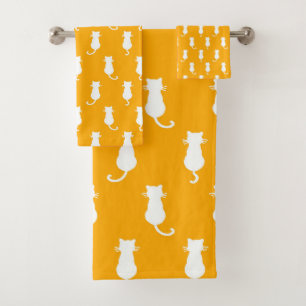 Feline Fun Forever Whimsical Cats White On Tangeri Bath Towel Set