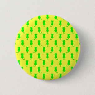 Feline Fun Forever Whimsical Green Cats Yellow 6 Cm Round Badge