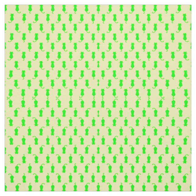 Feline Fun Forever Whimsical Green Cats Yellow Fabric (Swatch)