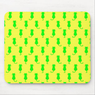 Feline Fun Forever Whimsical Green Cats Yellow Mouse Pad