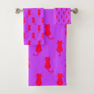 Feline Fun Forever Whimsical Red Cats Lilac Bath Towel Set
