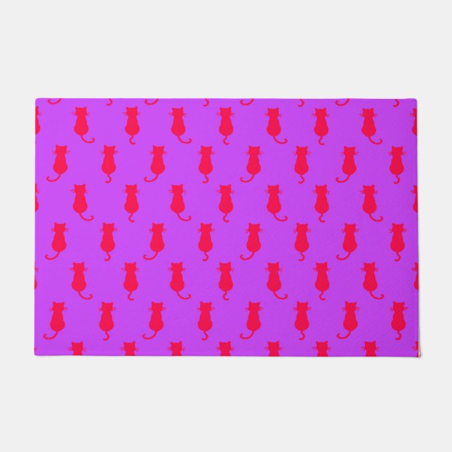  Feline Fun Forever Whimsical Red Cats Lilac Doormat (Front)