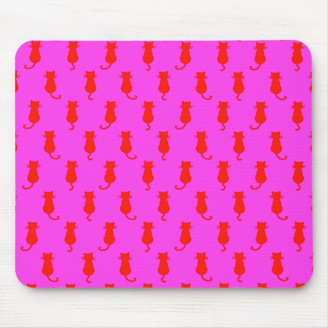 Feline Fun Forever Whimsical Red Cats Pink Mouse Pad (Front)