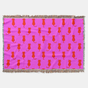 Feline Fun Forever Whimsical Red Cats Pink Throw Blanket