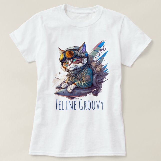 Feline Groovy Cat Aviator Personalise T-Shirt (Design Front)