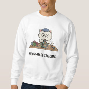 Feline Knitter 'Meow-Made Stitches' Crafting Art Sweatshirt