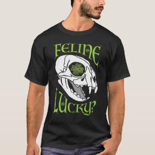 Feline Lucky Cat Skull Goth St Patrick S Day Celti T-Shirt