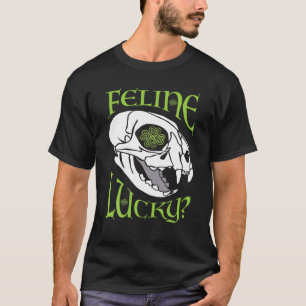 Feline Lucky Cat Skull Goth St Patrick's Day Celti T-Shirt