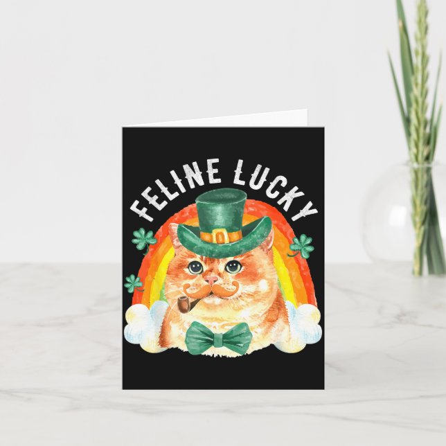 Feline Lucky St Patricks Day Funny Leprechaun Cat  Card (Front)