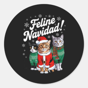 Feline Navidad Funny Cat Christmas Holiday Xmas Sa Classic Round Sticker