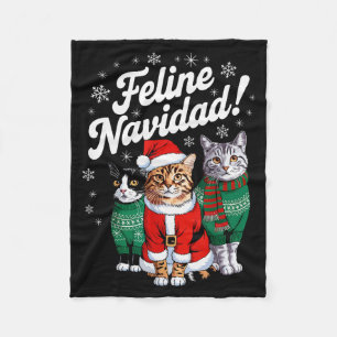Feline Navidad Funny Cat Christmas Holiday Xmas Sa Fleece Blanket