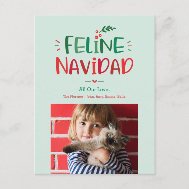 Feline Navidad Pet Christmas Holiday Postcard (Front)