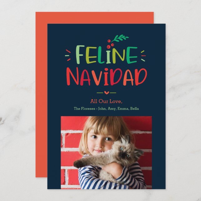 Feline Navidad Pet Holiday Photo Card (Front/Back)