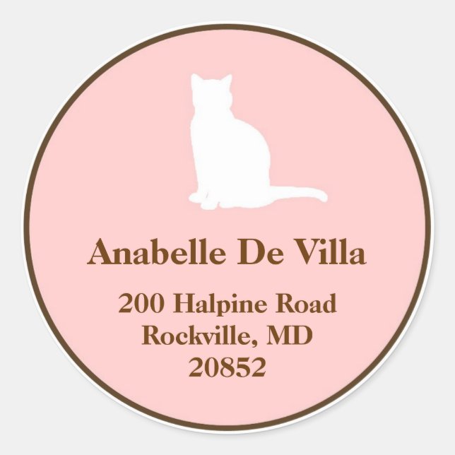 Feline pink brown cat custom name address label (Front)