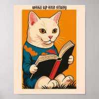 Feline Reading With A Book — Wake Up And Study!