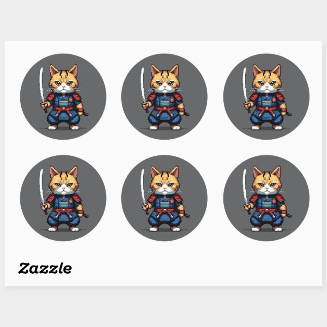 Feline Samurai Warrior Classic Round Sticker (Sheet)
