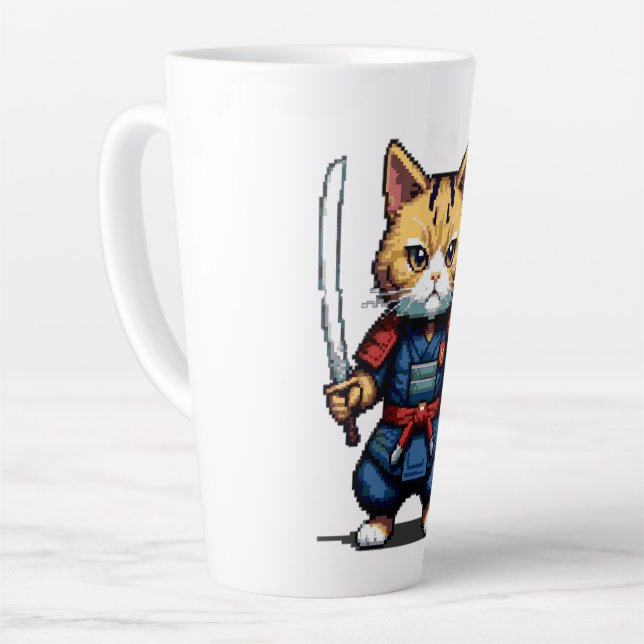 Feline Samurai Warrior Latte Mug (Left Angle)