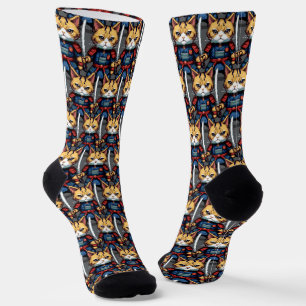 Feline Samurai Warrior Socks