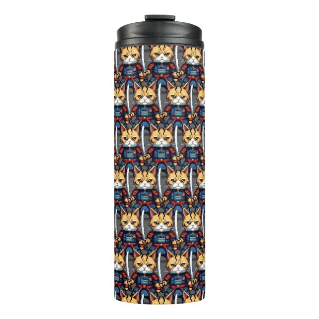 Feline Samurai Warrior Thermal Tumbler (Front)