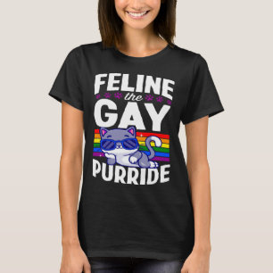 Feline The Gay Purride Gay Cat  LGBTQ Queer Rainbo T-Shirt