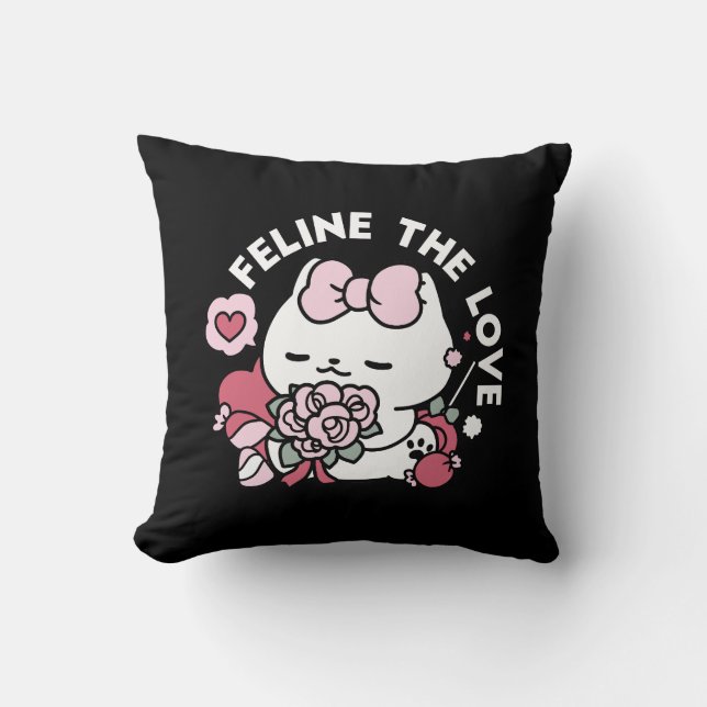 Feline the Love - Cute Valentine’s Cat Design Cushion (Front)