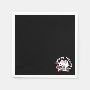 Feline the Love - Cute Valentine’s Cat Design Napkin