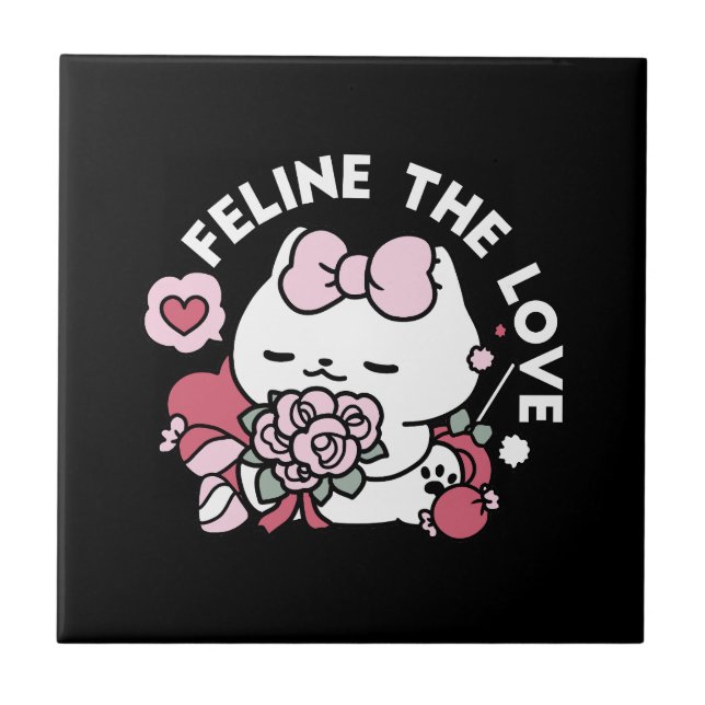 Feline the Love - Cute Valentine’s Cat Design Tile (Front)