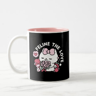 Feline the Love - Cute Valentine’s Cat Design Two-Tone Coffee Mug