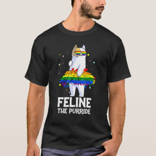 Feline The Purride Cat Kitten Lgbtq Flag Gay Pride T-Shirt