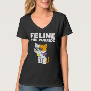 Feline The Purride Cat Lgbtq Non-Binary Flag Gende T-Shirt