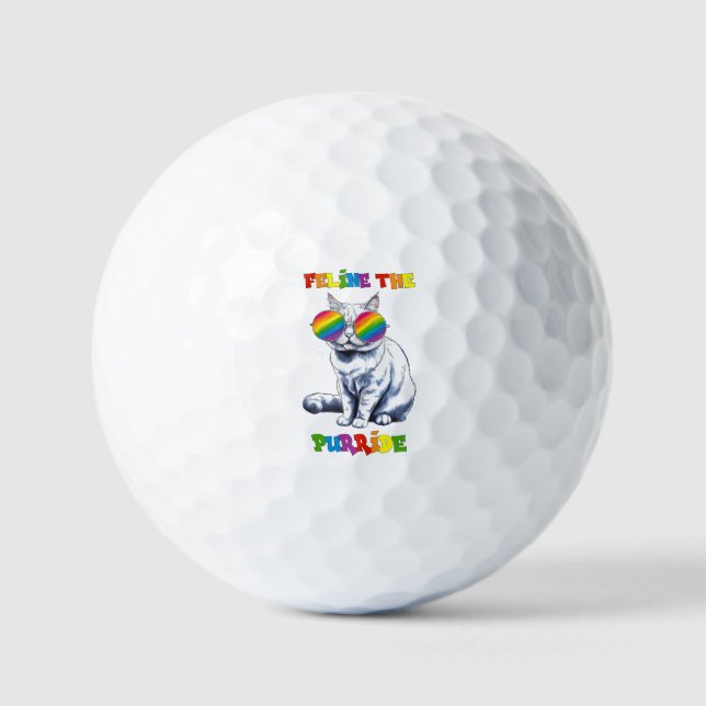 Feline The Purride - Cool Pride Cat LGBTQ Golf Balls (Front)