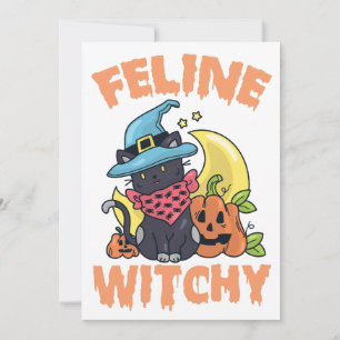 Feline Witchy Funny Spooky Halloween Cat Kitten Invitation