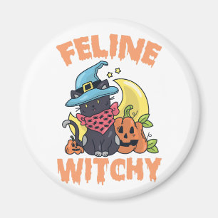 Feline Witchy Funny Spooky Halloween Cat Kitten Magnet