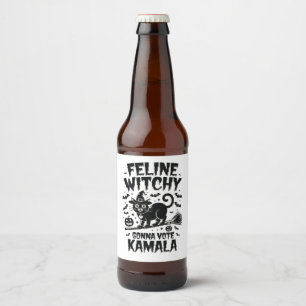 Feline Witchy Gonna Vote Kamala Halloween Beer Bottle Label
