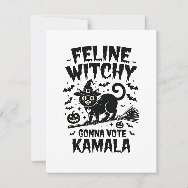 Feline Witchy Gonna Vote Kamala Halloween  Card (Front)