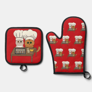 Feline Xmas Cookies Oven Mitt & Pot Holder Set