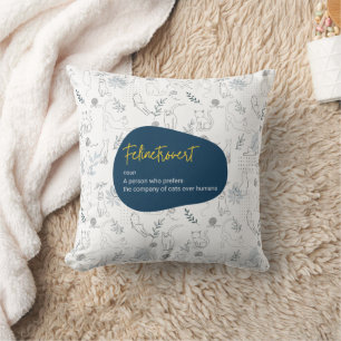 Felinetrovert for cat lovers white colour cushion