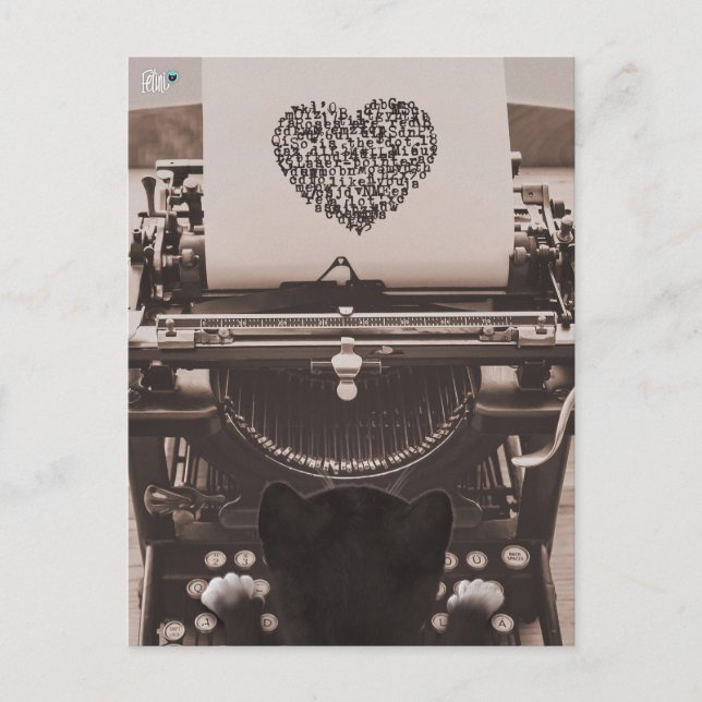 Felini Cat Typing Valentine's Heart - Holiday Postcard (Front)