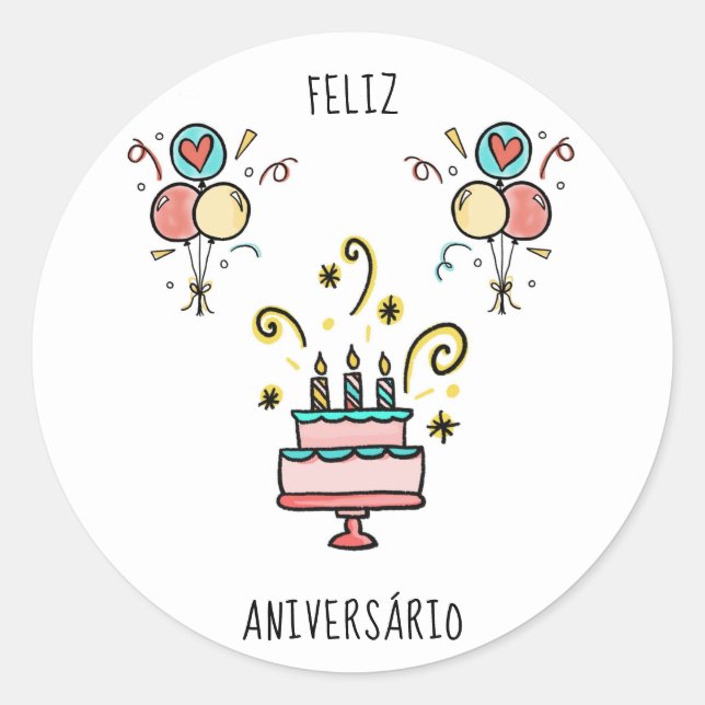 Feliz Aniversário | Happy Birthday Classic Round Sticker (Front)