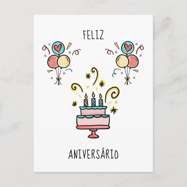 Feliz Aniversário | Happy Birthday Postcard (Front)