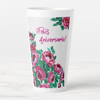 ¡Feliz Aniversario! Tarjeta Floral de Acuarela Latte Mug
