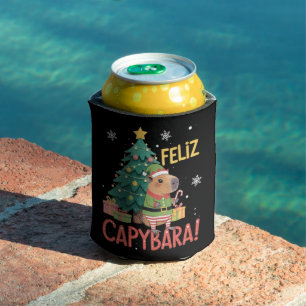 Feliz Capybara Elf Xmas Christmas Tree  Can Cooler